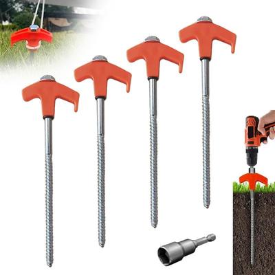 8" Screw In Tent Stakes - Ground Anchors Screw In, Drillable Tent Stakes, Heavy Duty Metal Stake Ground Anchor Peg Threaded Tent Spikes
