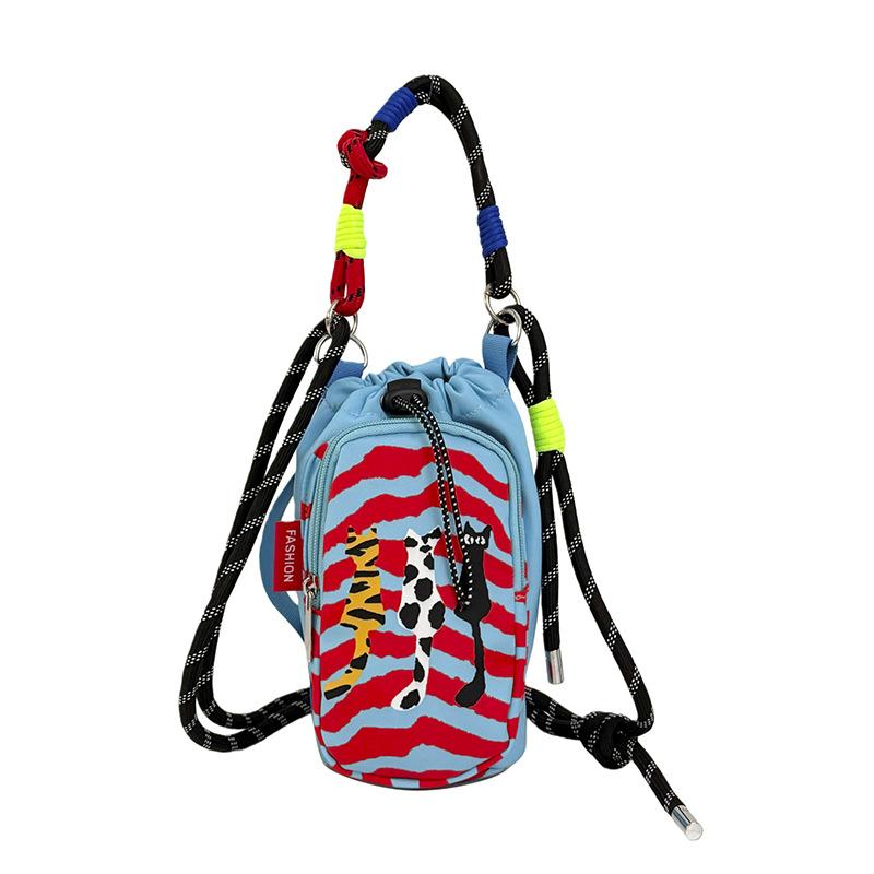 Summer Cute Cartoon Color-Block Dopamine Lightweight Water Bottle Bag For Women New Sports Travel Casual Small Bag