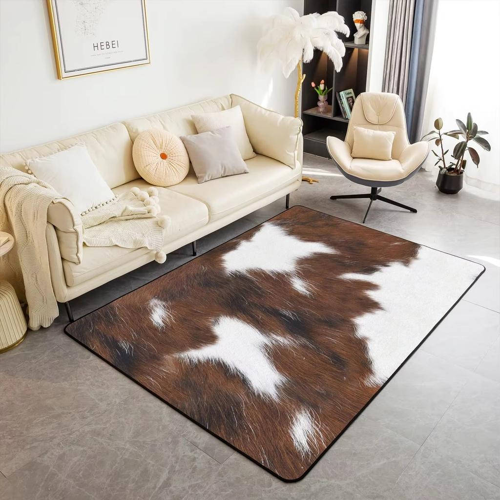 Animal Skin Pattern Area Rug Cow Fur Pattern Print Rug Rustic Farm Animal Carpet for Non Slip Door Mat Sofa Table Floor Rug