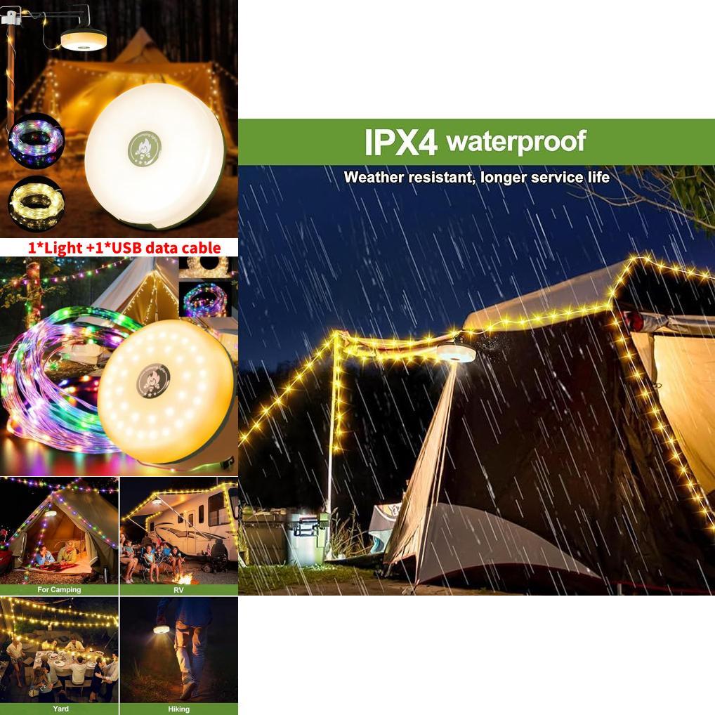 Camping Led Rope Light With Magnetic Clips For Outdoor Tents And Atmosphere Decor