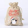 Christmas Candy Linen Bag Bundle Mouth Bag Colorful Cartoon Christmas Set Candy Gift Packaging Bag Santa Claus Gift Bags