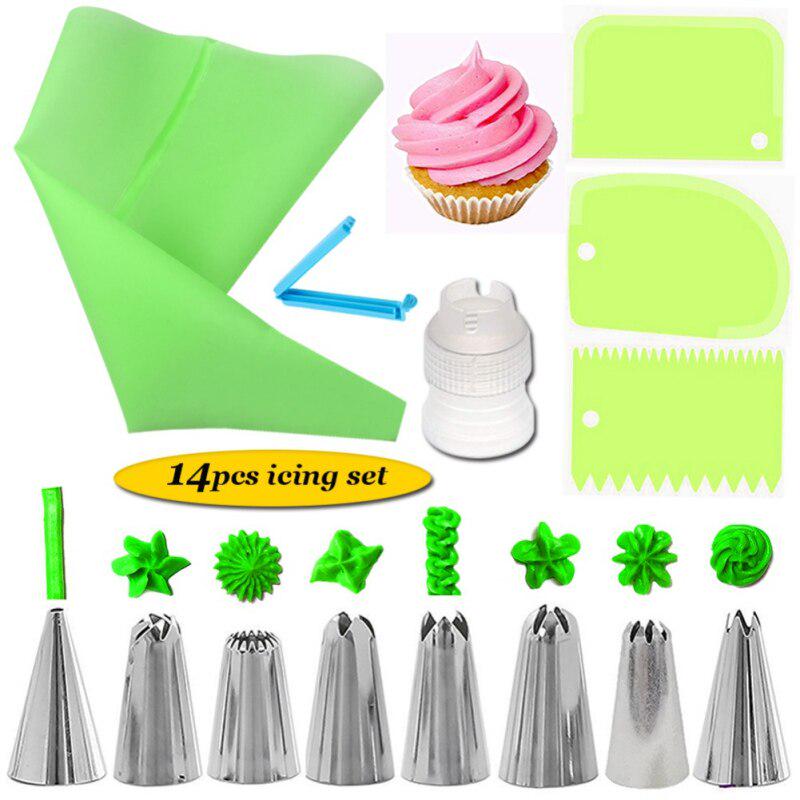 14-piece Set 8 Decorating Mouth Cake Cream Decoration Tool with Smudge Scraper Converter Household Kitchen Baking Tools