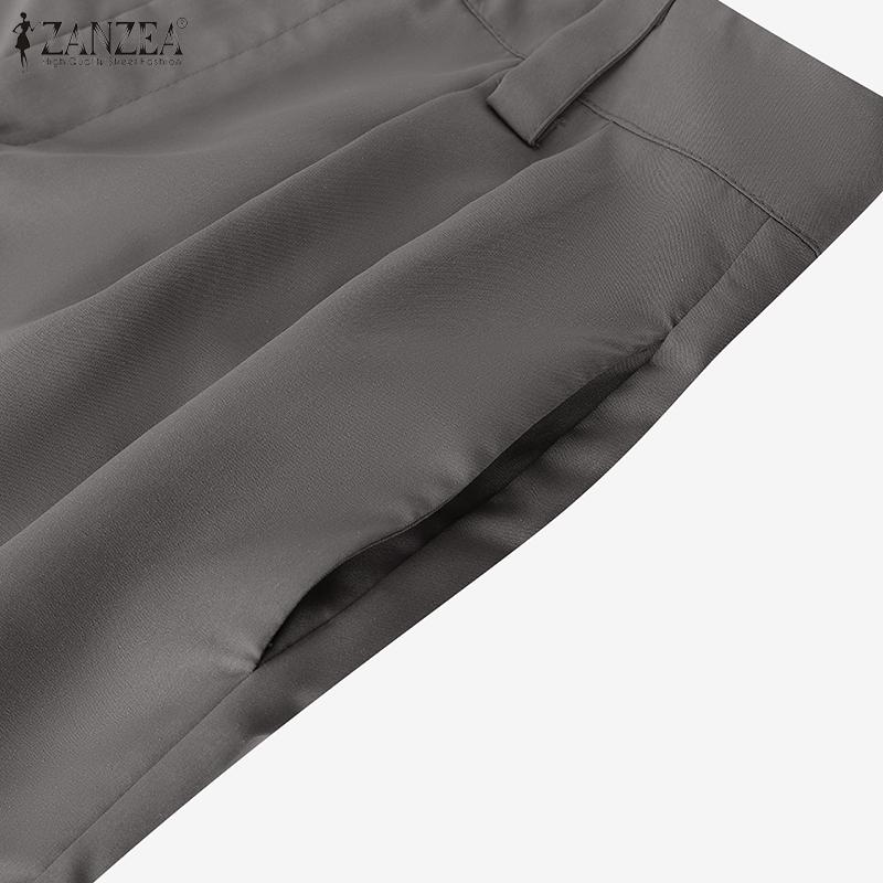 ZANZEA Women Summer Elastic Waist Solid Color Pleated Wide Leg Pants