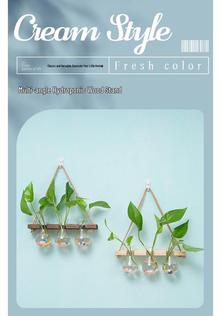 Retro Glass Wall-Mounted Hydroponic Vase with Light - Simple Decorative Ornament for Bedroom & Living Room