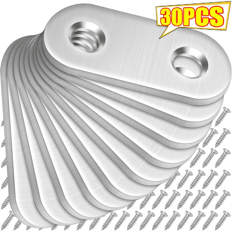30/10PCS Stainless Steel Corner Bracket Furniture Repairing Fixing Joining Plate Connector Cabinet Shelves Flat Straight Brace