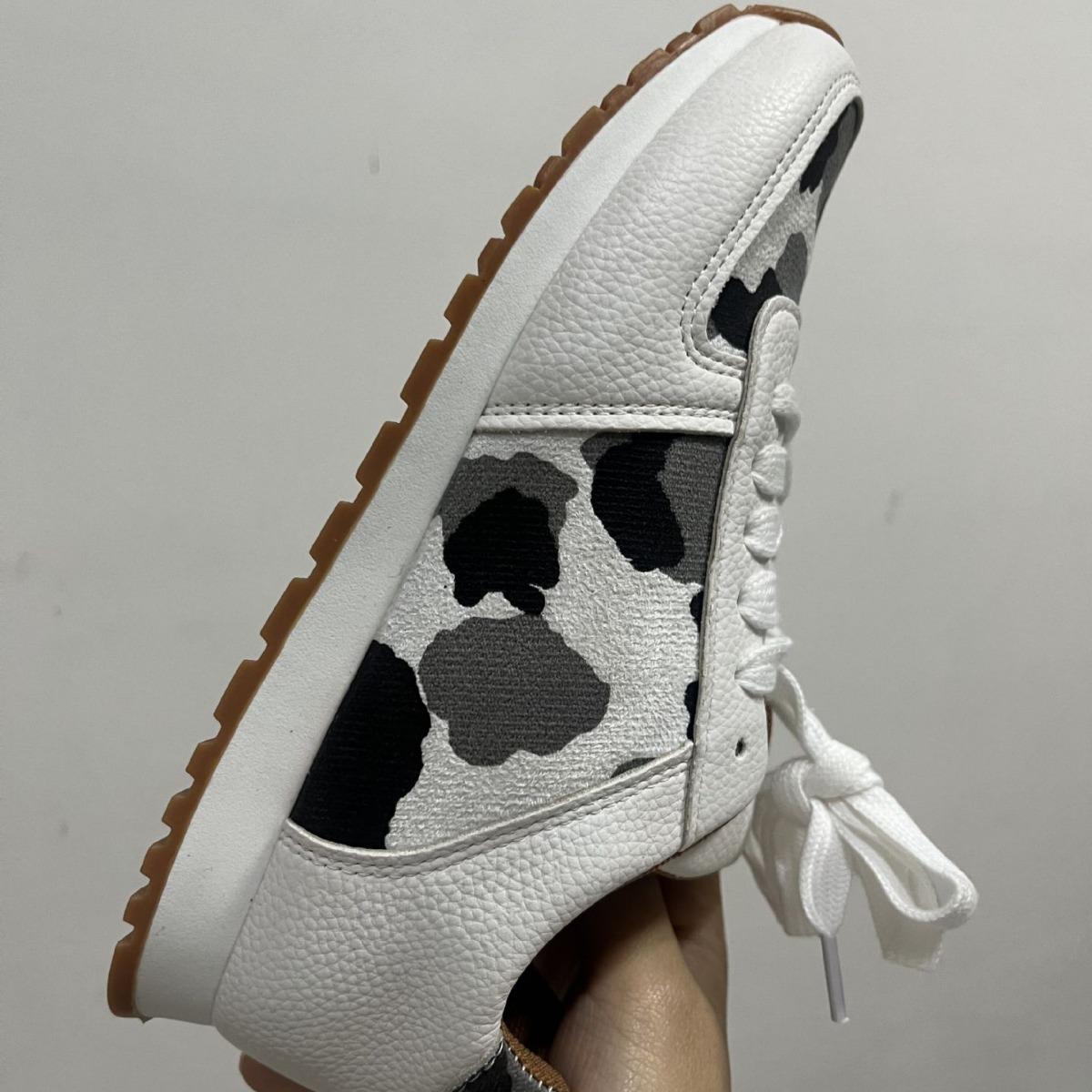 

Женские спортивные туфли больших размеров с леопардовым узором, повседневные туфли на плоской подошве, кроссовки из искусственной кожи спереди, размеры 35-44 38 белый