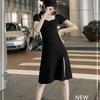 2026 French Chic Little Black Dress: Square Neck Mid-Length with Slit