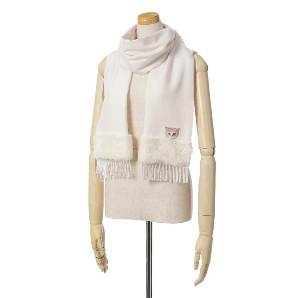 Paul Joe Moonbat Katzenfell-Schal mit Marken- & (44586) Verpackung, Off-White