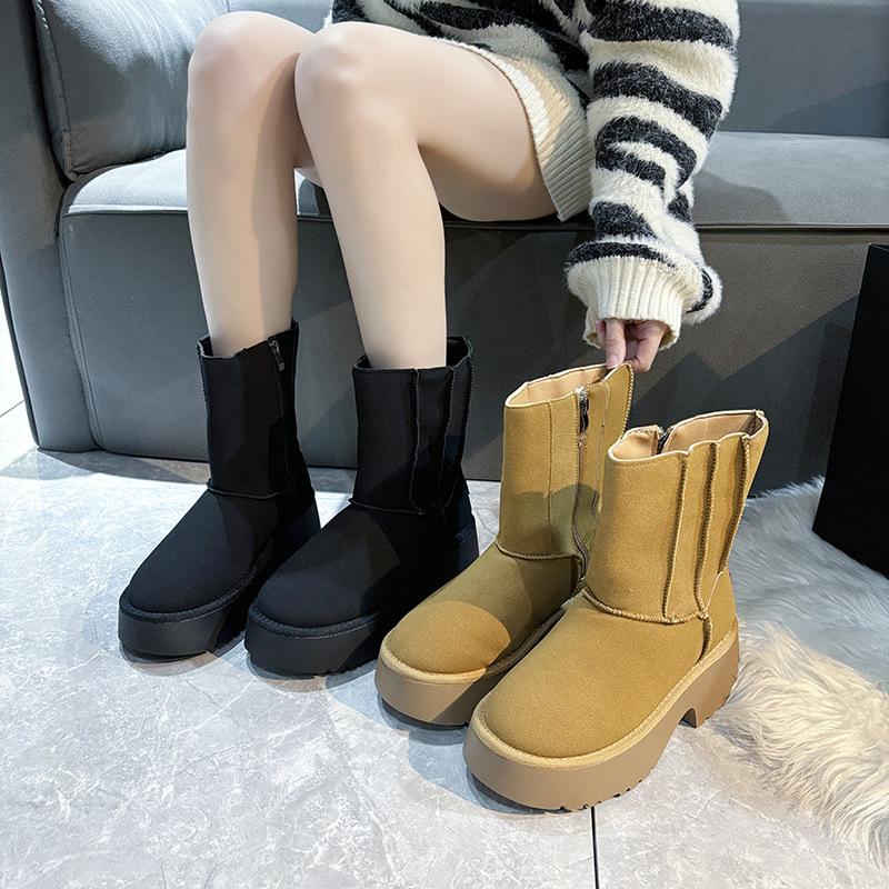 Women's Large Size Thick Sole Winter Warm Fur One Snow Boots Padded Lined Ankle Boots Anti-slip Hiking Casual Sports Cotton Boots Martin Boots