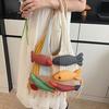 Boho Fashion Bag 3D Fish Knitted Tote, Patchwork Shoulder with Tassels, Practical Sundries Colorful Women Purse for Daily Commuting Travel Shopping