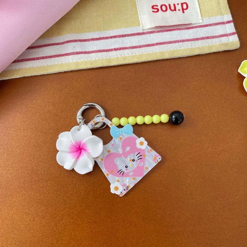 Cartoon Kitten Bead Pendant Cute Flower Bead Mobile Phone Rope Pendant Backpack Handbag Decoration Pendant Accessory Gift