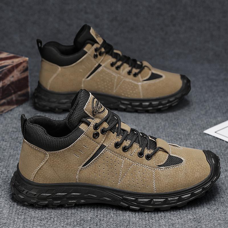 Outdoor Casual Men S Shoes Soft Sole Lace-Up Men S Martin Boots Tooling Leather Shoes Men 46 хаки