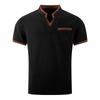 Men's Color Blocked V-neck Single Breasted Shirt  Men's Casual And Comfortable Short Sleeved Shirt