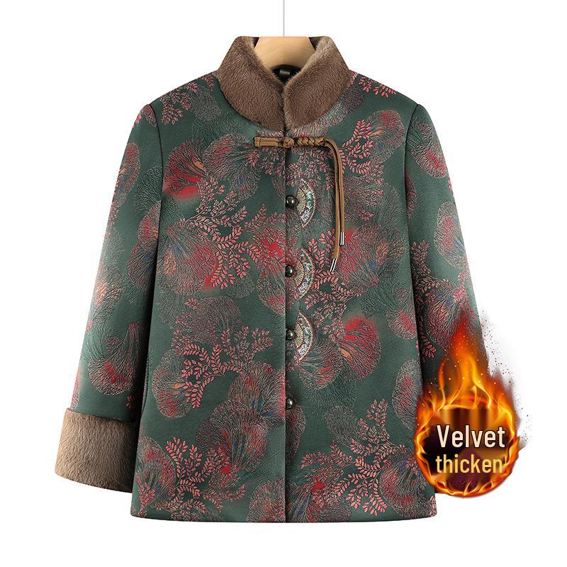 

Grandma s Winter Thickened Fleece Cotton Jacket - Warm New Year Tang Suit for Elderly XXL зелёный