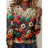 Bright Vibrant Flower 3d Graphic Print T-Shirt Women Fashion Casual Oversized Long Sleeve T-shirt Women Clothes Blossom Tops Tee