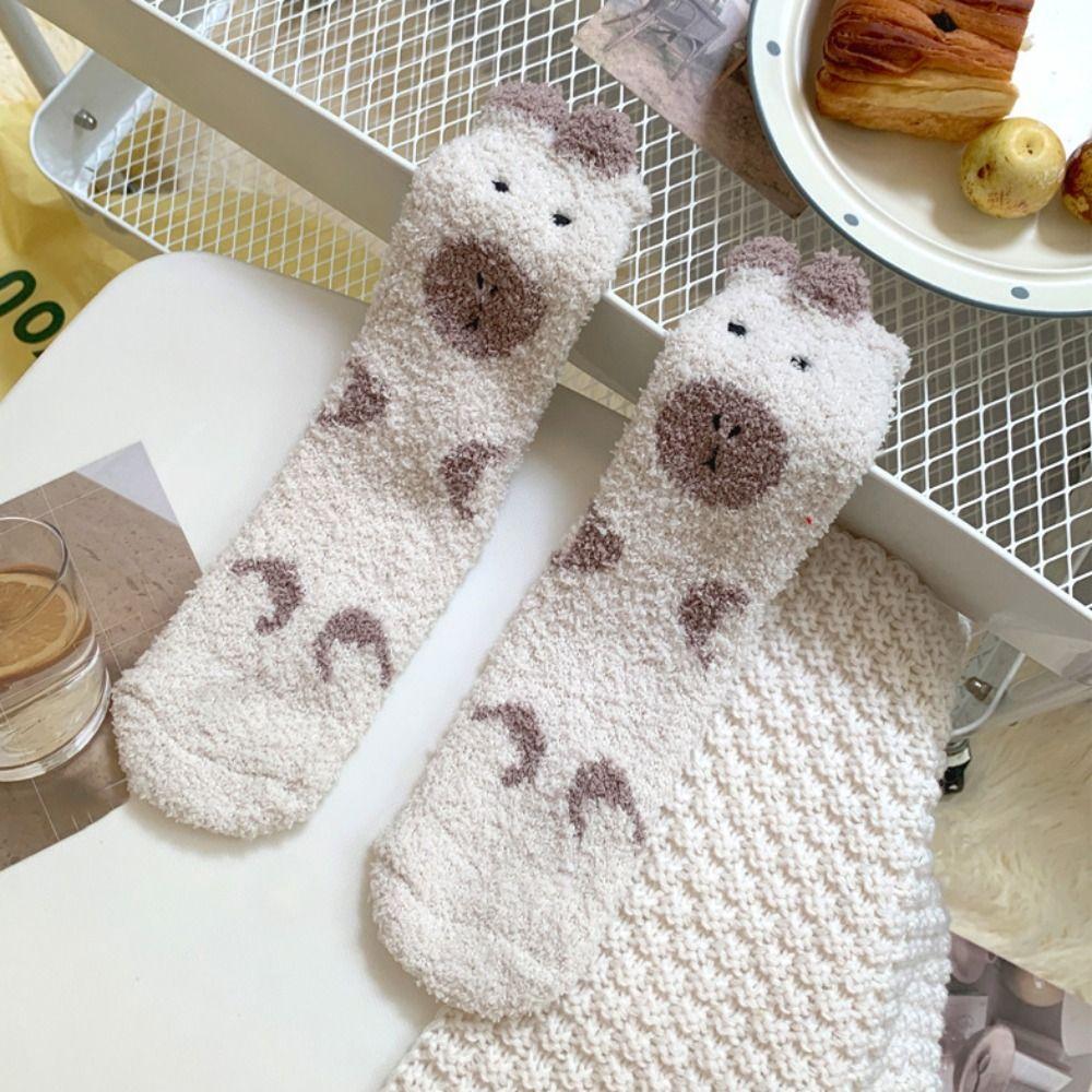 5Pairs Thicken Capybara Fleece Socks Plush Winter Floor Socks Fashion Sleeping Socks Women  Women