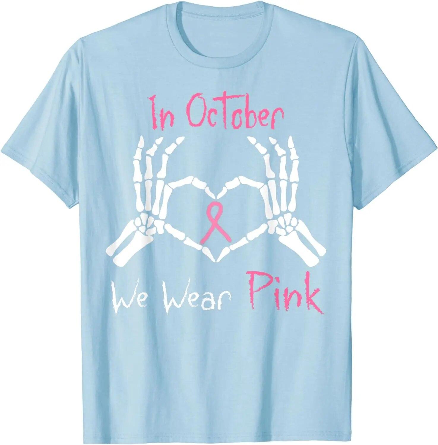 

В октябре мы носим розовую футболку с изображением скелета и сердца, повседневные повседневные футболки Four Seasons, футболка большого размера для женщин 3XL