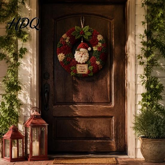 Relaxing Holiday Craft Projects 3D Fabric Wreath Poke Art Kit for Adults Christmas Unique Keepsake Presents Kit Santa Snowman Design