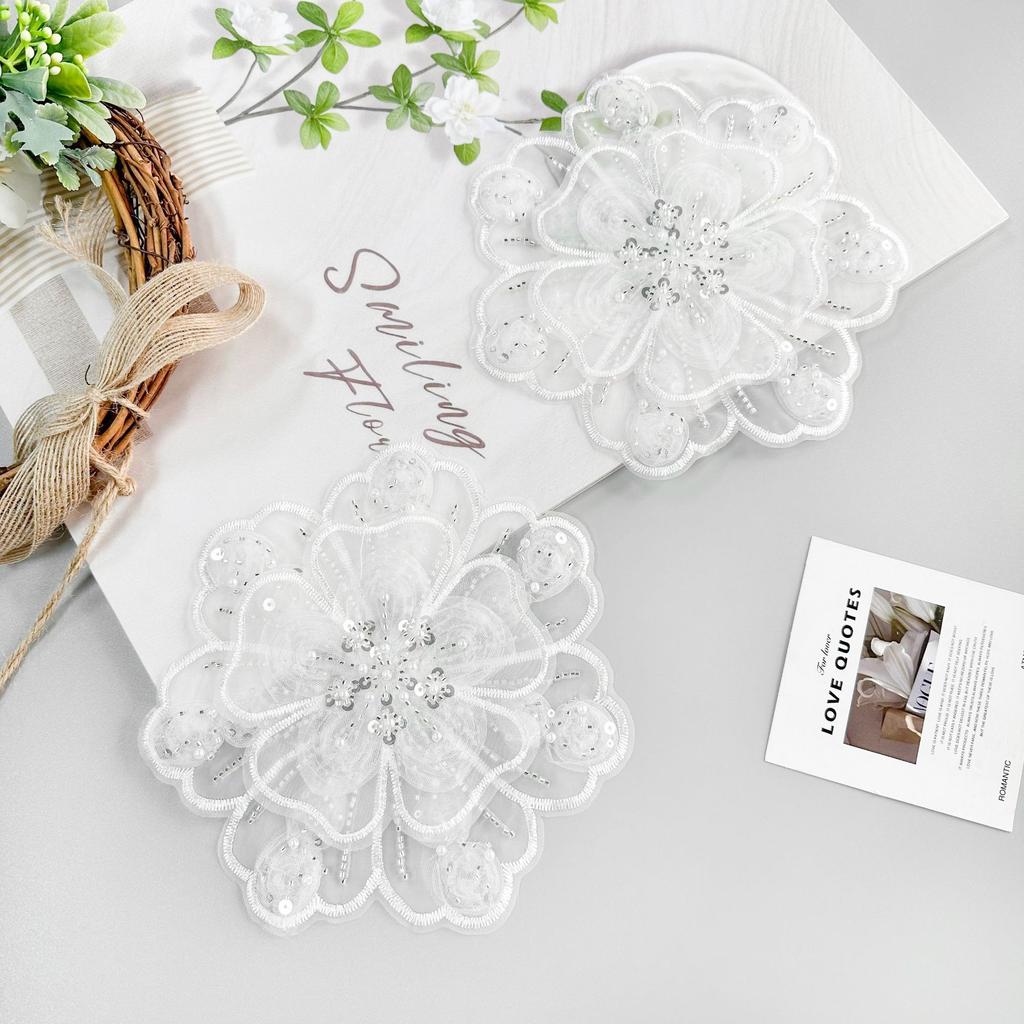 White Organza, Lace, Embroidered Nails, Beads, Sequins, Flower Embellishments, Bags, Dresses, Accessories, Fabric Patches