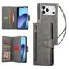 For iPhone 17 Pro Case Zipper Wallet Rivet Decor Leather Phone Cover with Wrist Strap