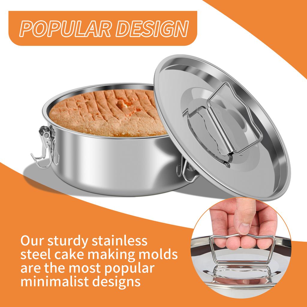 Flan Mold Stainless Steel Cake Baking Flan Pan Mold 1.5QT Cheesecake Pans Flanera Flan Mould Portable Kitchen Cake Baking Tools