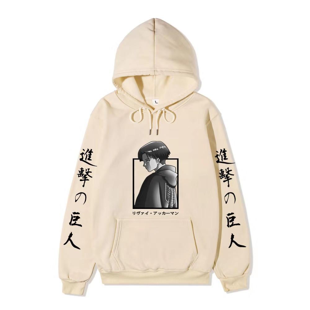 Attack on Titan Levi Ackerman Hoodie Unisex Fleece Sweatshirt Japanese Text Double Sleeve Print Autumn Winter Pullover