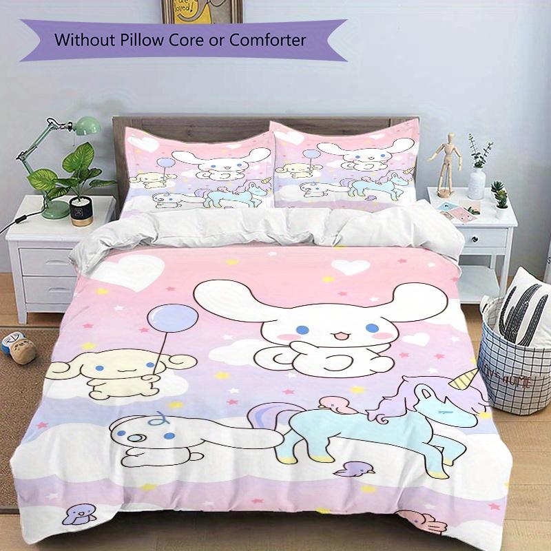 3pcs Unicorn and Cinnamoroll Printed Quilt Set - Soft and Comfortable Quilt Cover for Bedroom, Guest Room Decorative Bedding Set W113