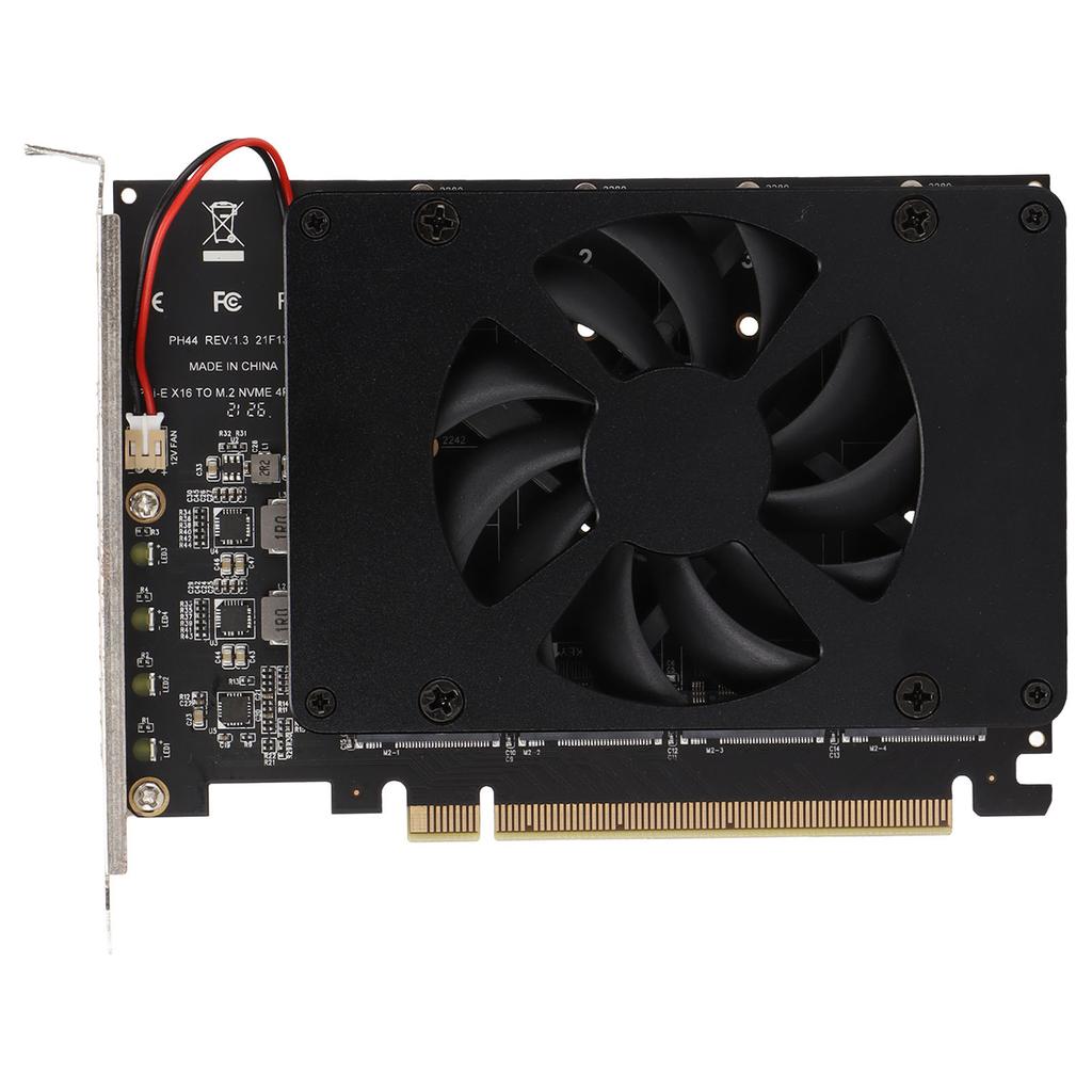 Adapter Card NVME M.2 To PCIE X16 4 Ports 32Gbps Expansion Card Computer Accessories with Enhanced Cooling Fan