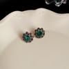 Turquoise Blue Diamond Flower Stud Earrings Necklace Light Luxury Niche Clavicle Chain Premium Jewelry Set