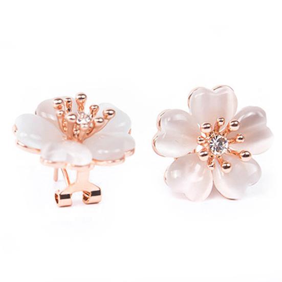 2Pcs Fashion Women Faux Opal Flower Pendant Necklace Stud Earrings Jewelry Set