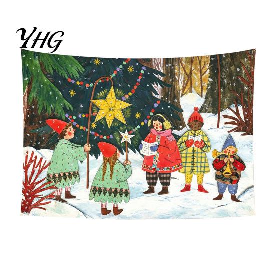 Festive Home Decor Tapestry Christmas Tapestry, Winter Snow Scene Backdrop, Xmas Tree Fireplace Decorative Fabric for Wall Hanging Bedroom Living Room