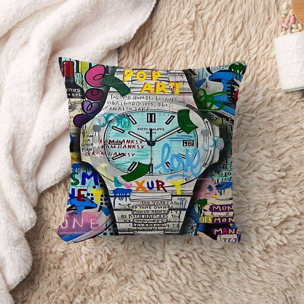 Time Is Money Watch Street Graffiti Pillow Cover Design Cushion Cover Decor Holiday Decorati