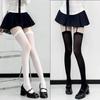 Damen Strapsstrumpfhose Samt mit breitem Bund Lolita Dünne Oberschenkelhohe Strümpfe mit Strumpfhaltern College-Stil Overknee-Socken