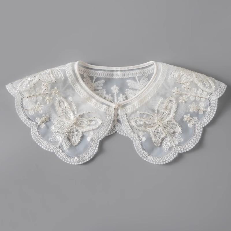 Perfect Match Pink Women Scarf Shawl Detachable Collar Tie Necklace Embroidery Lapel Fake False Collar Woman Lace Tie Neckwear Nep Kraagie