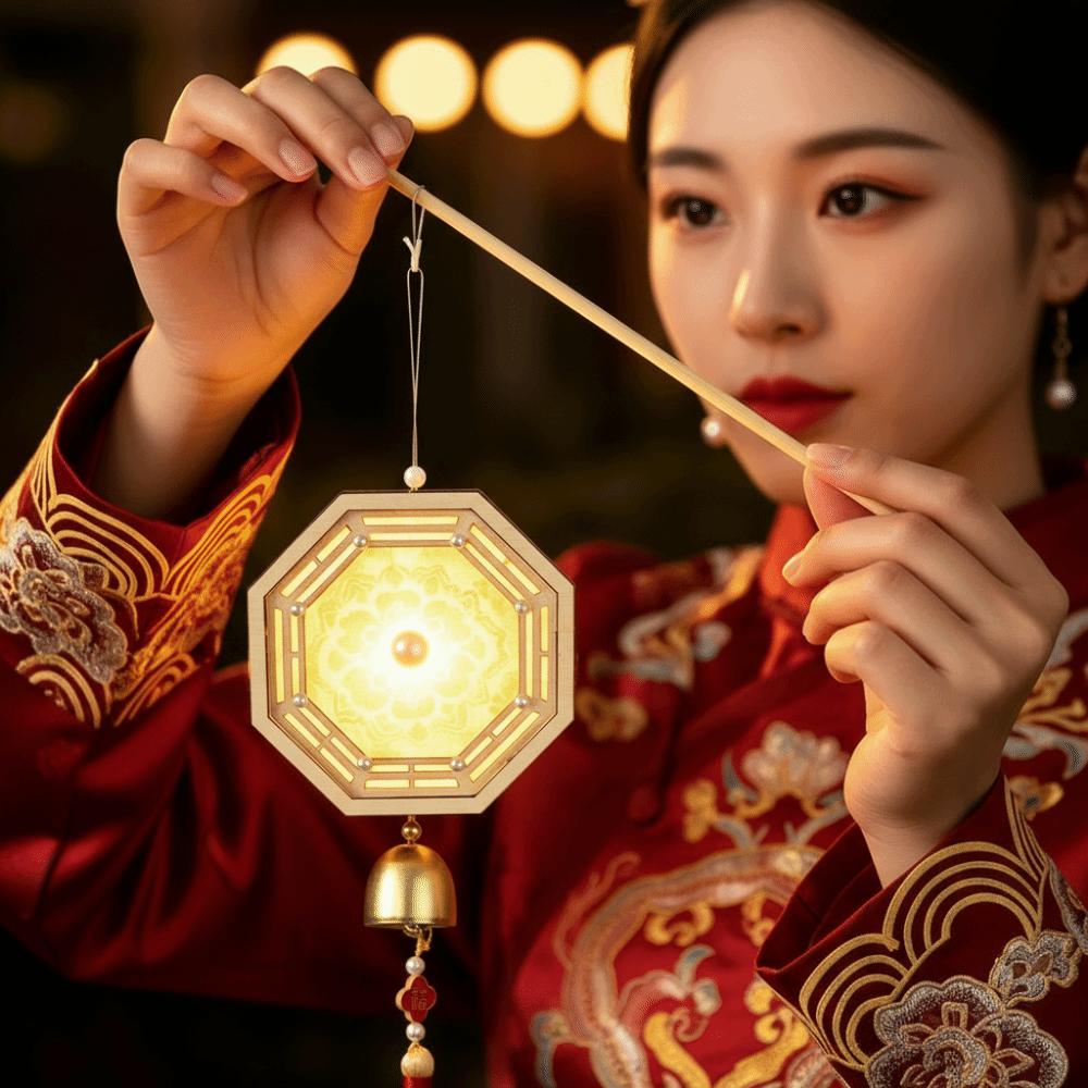 Handmade Windchime Lantern DIY Glowing Brocade Fabric Lamp Kit Exquisite Creative Mid Autumn Craft Night Walk