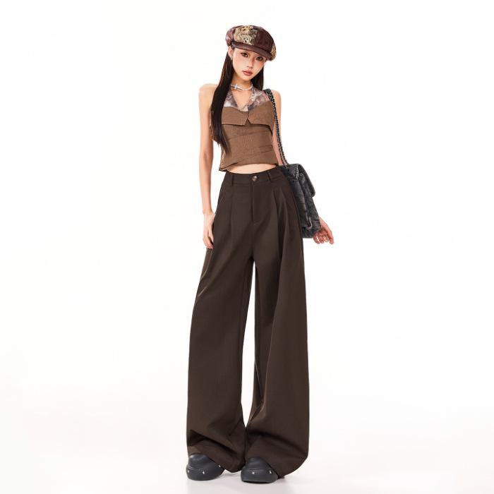 2026 Spring Women s Wide-Leg Pleated Retro Casual Pants XL
