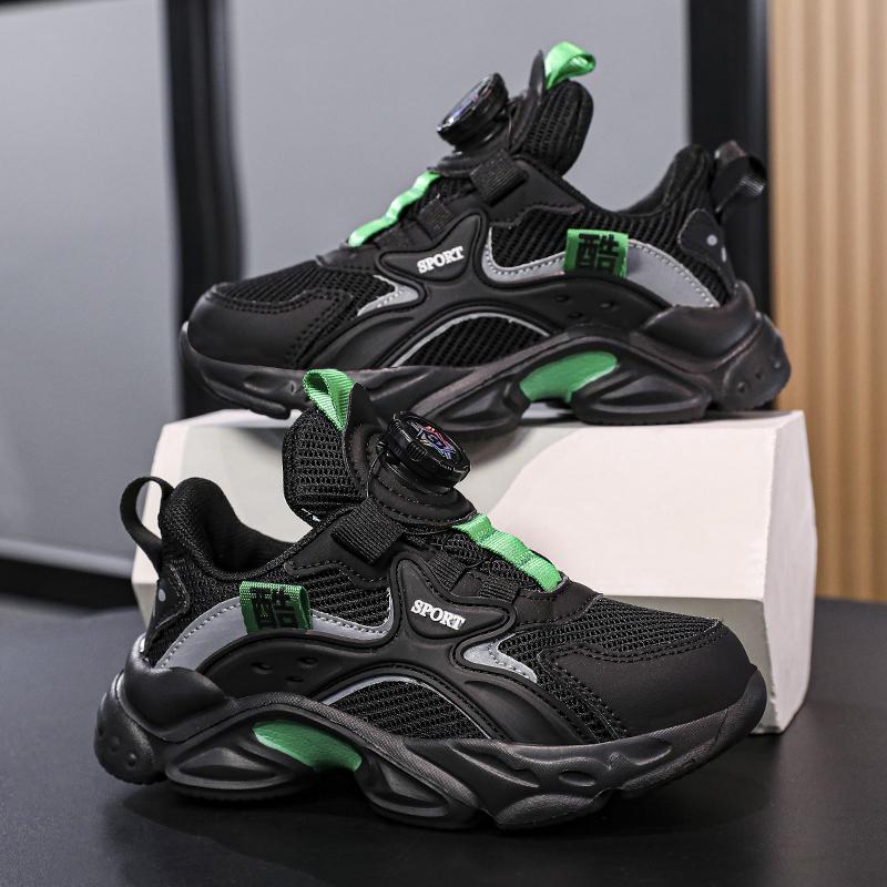 Boys Sneakers Mesh Breathable Thick Bottom Heightened Rotating Buttons Girls Sneakers