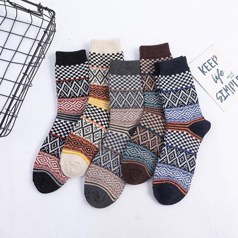 5 Pairs of Men's Autumn and Winter New National Wind Thick Line Thickened Warm Rabbit Wool Socks