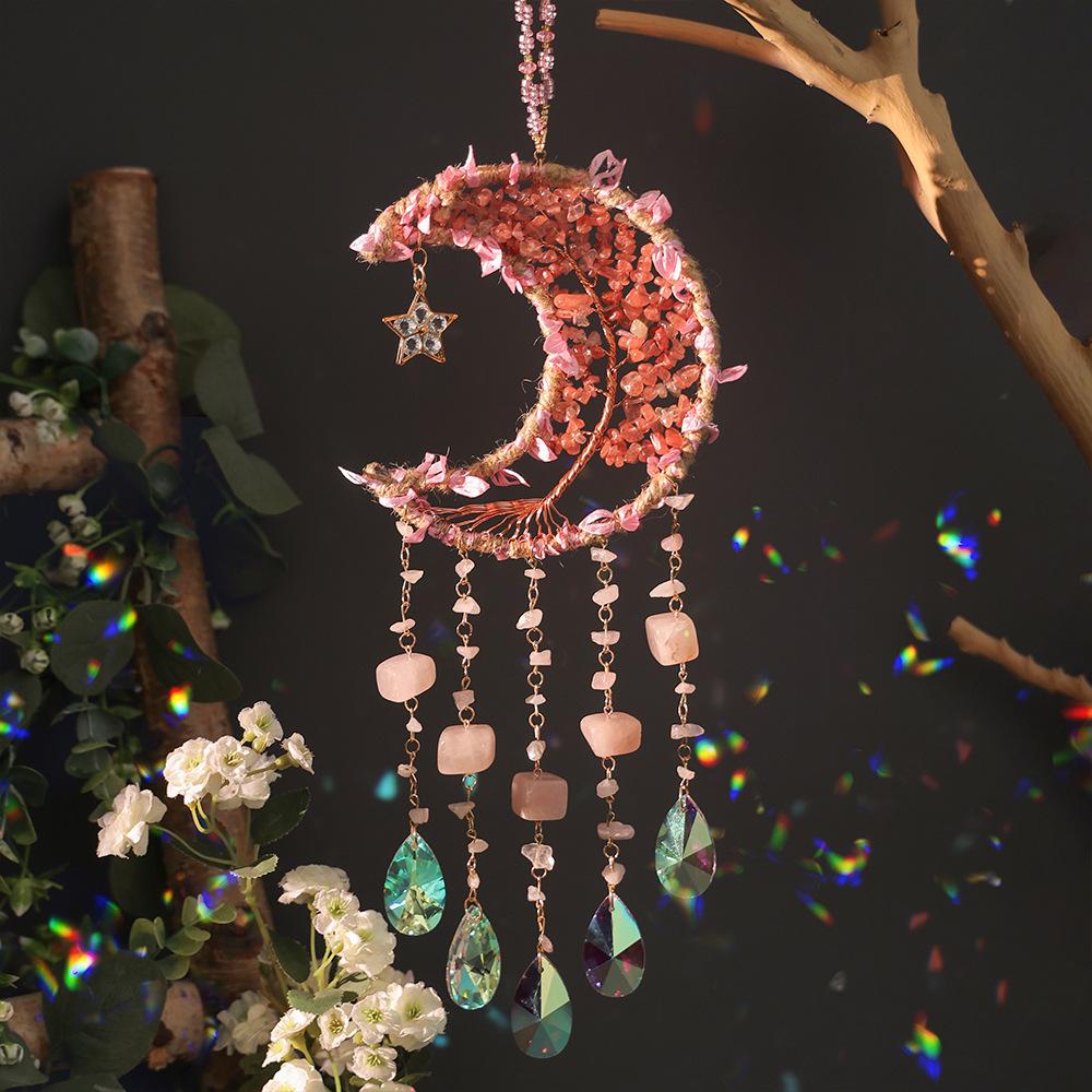 Hand-Woven Wind Chimes Life Tree Dream Crystal Wind Chime Crystal Stone Room Decoration Engraving Christmas