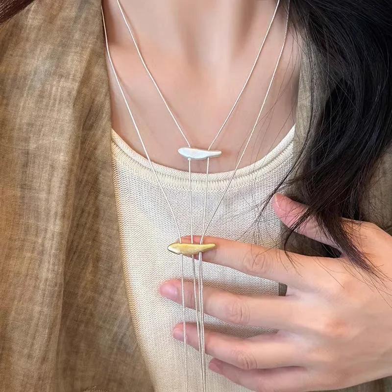 Fashion Metal Long Pull Necklaces for Women Luxury Elegant Silver Color Matte Snake Bone Chain Necklace Jewelry Accessories Gift