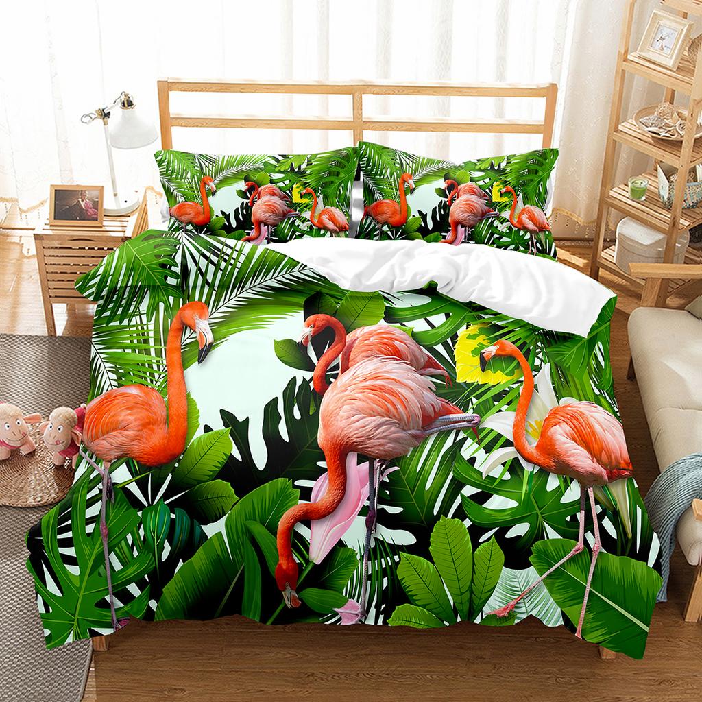 Flamingo-Bettbezug-Set, Wildtiere, Polyester, Bettbezug, Doppelbettgröße, für Kinder, Teenager, Erwachsene, Schlafzimmer-Dekor, Bettwäsche-Set