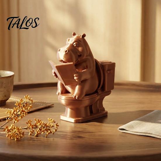 Whimsical Home Accents 3D Printed Hippopotamus Toilet Figurine, Funny Reading Bathroom Decor, Creative Hippo Decorative on Statue for Office Desk And