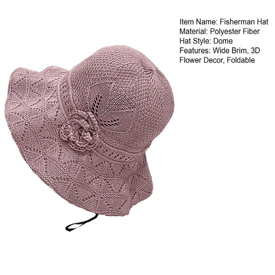 Fisherman Hat Three-Dimensional Flower Decoration Summer Sun Hat Hollow Crochet Large Brim Sun Protection Hat
