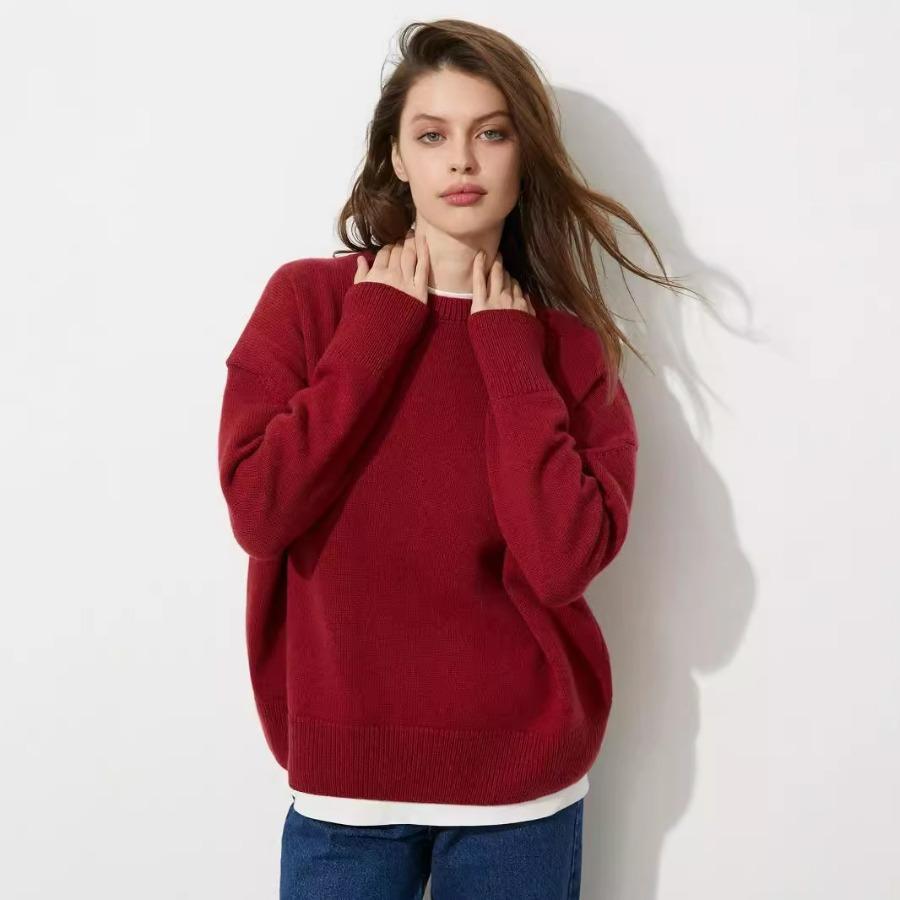 

Qooth Thick Solid-Color Crew Neck Pullover Oversize Sweater for Winter QT2777 S красный