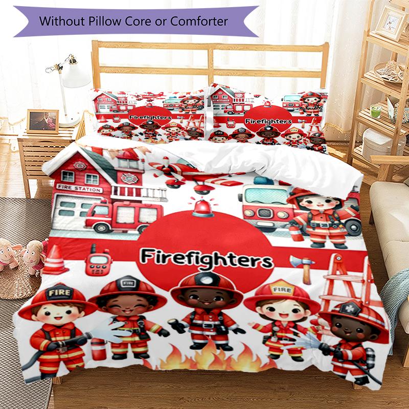 3pcs Fire Truck Bedding Set Duvet Cover Closure Includes 1 Duvet Cover & 2 Pillowcases, Soft and Comfortable for All Seasons.