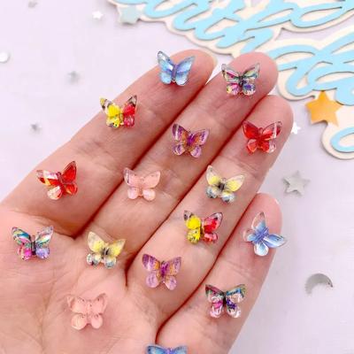 50 Stück Mini-Glitzer aus Kunstharz, bunt, Eiskristall, bedruckt, Schmetterling, Nagelkunst, flache Rückseite, Strasssteine, Sammelalben, DIY-Bastelzubehör