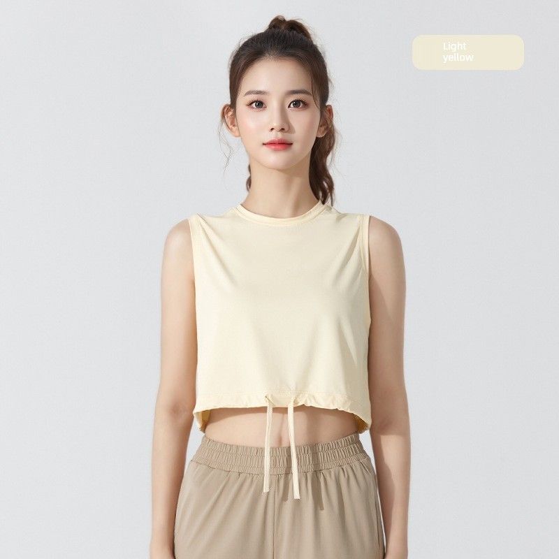 

Летняя прохладная на ощупь защита от солнца спортивная свободная майка без рукавов блузка женская кулиска быстросохнущий топ для бега фитнеса одежда для йоги Light yellow L