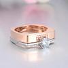 2pcs/set Rose Gold Double Square Rings Set Engagement Woman Cubic Zirconia  Silver Ring for Women Lover Wedding