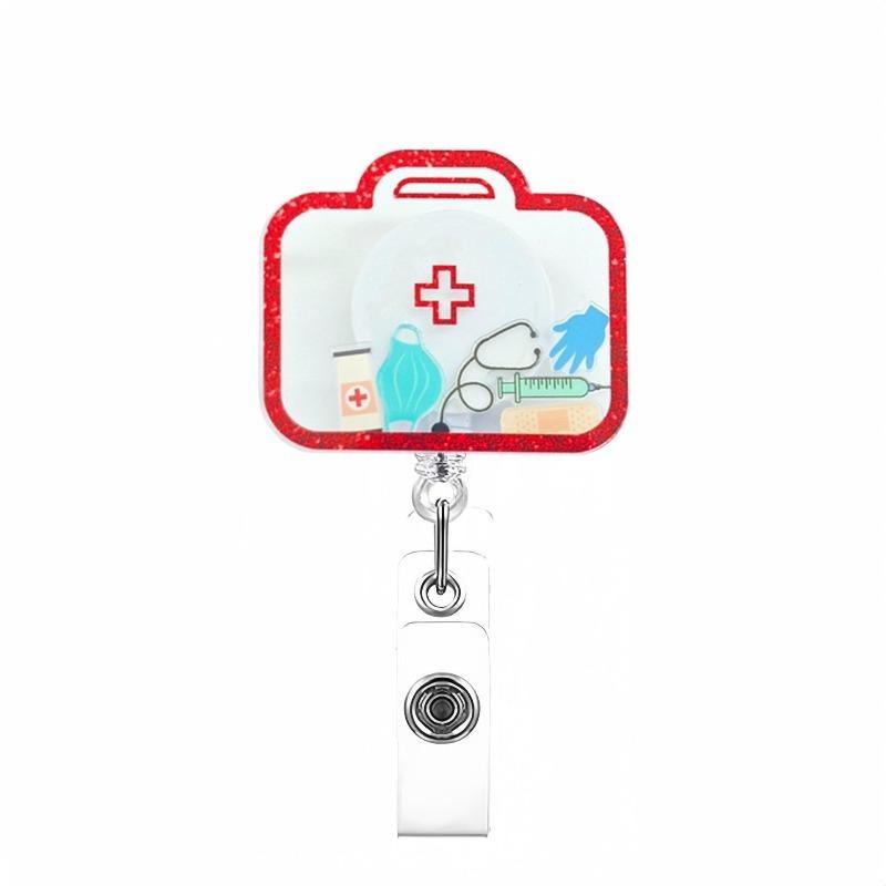 Fivela retrátil médica dos desenhos animados médico enfermeira licença de trabalho cordão criativo fácil de puxar fivela certificado marca nome