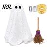 Stable Floor Support Ghost Halloween Decoration with Broom, Spooky Sequins Mesh White Ghost, Cute Photo Prop Adjustable Standing for Party,